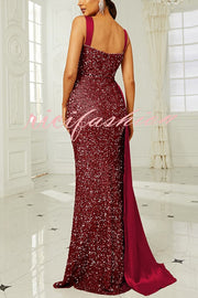 Banquet Sequined Backless Strappy Fishtail Maxi Dress