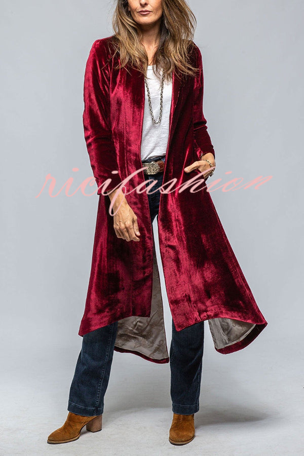 Vintage Velvet Long Loose Pocket Slit Coat