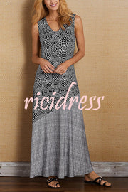 Elegant and Unique Printed V Neck Maxi Dress