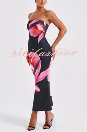 Emmaline Abstract Floral Print Bandeau Stretch Maxi Dress