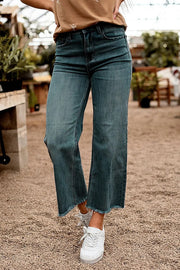 Stylish Raw-edge Mid-rise Pocket Stretch Straight-leg Jeans