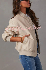 Solid Color Long Sleeve Loose Pocket Leather Jacket