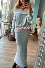 Luka Ribbed Knit Off Shoulder Long Sleeve Sweater and Stretch Maxi Skirt Set