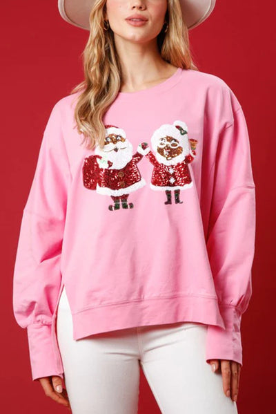 Christmas Santa Sequined Casual Loose Long Sleeve Sweatshirt