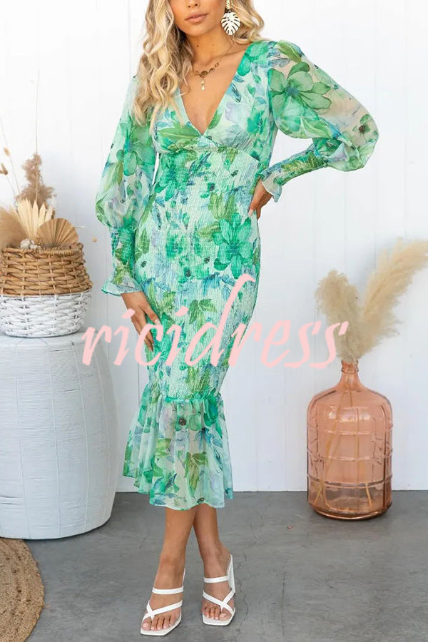 Garden Gathering Floral Smocked Waist Midi Dress