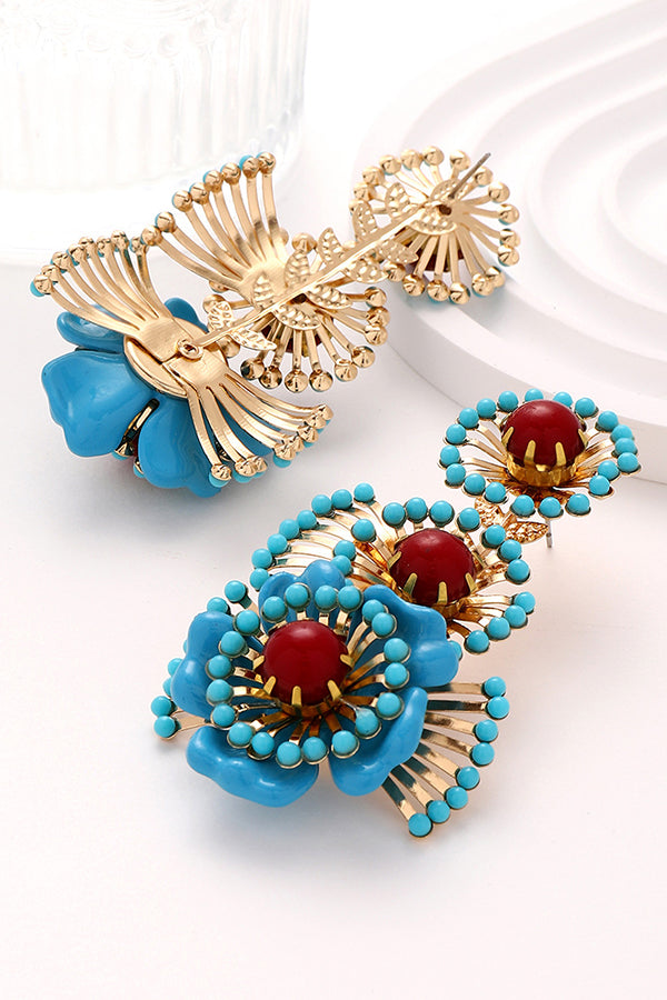 Bohemian Retro Ethnic Style Turquoise Flower Earrings