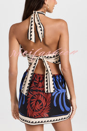 Unique Printed Sexy Halterneck Resort Beach Mini Dress