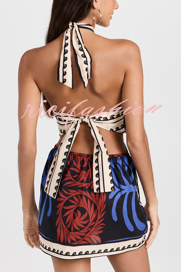 Unique Printed Sexy Halterneck Resort Beach Mini Dress