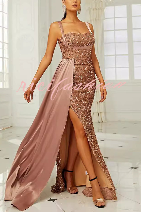 Banquet Sequined Backless Strappy Fishtail Maxi Dress