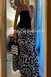 Gina Contrast Color Unique Print Strapless Stretch Maxi Dress