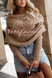 Warm in Two Ways Knit Off Shoulder Relaxed Poncho Sweater