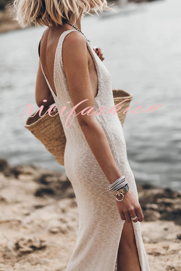 Vacation Breeze Knit Slit Loose Tank Midi Dress