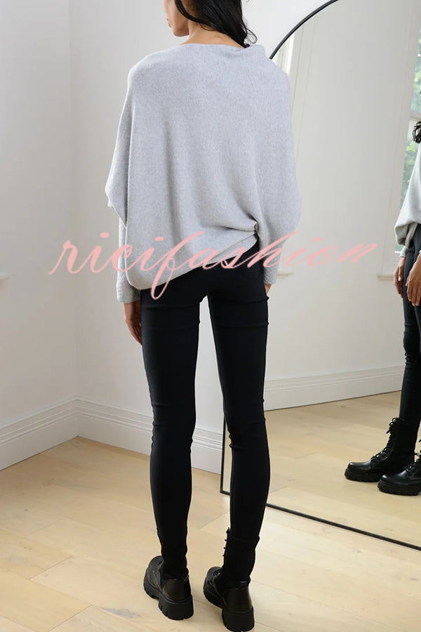 Solid Color Round Neck Long Sleeve Loose Knitted Sweater