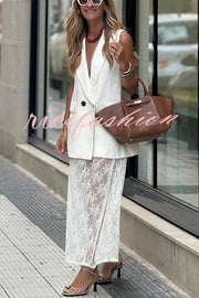 Elegant Casual Feeling Floral Lace Elastic Waist Maxi Skirt