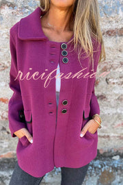 Solid Color Lapel Long Sleeve Button Loose Coat