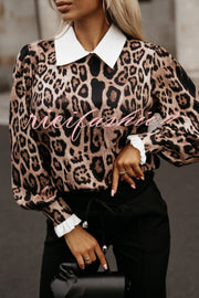 Leopard Print Lapel Long Sleeve Casual Shirt