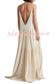 Beach Day Linen Blend Back Tie-up A-line Layered Maxi Dress