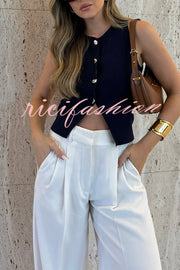 Solid Color Waist Pocket Loose Wide Leg Pants