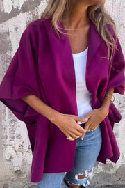 Solid Loose Pocket One Piece Hooded Cape Jacket