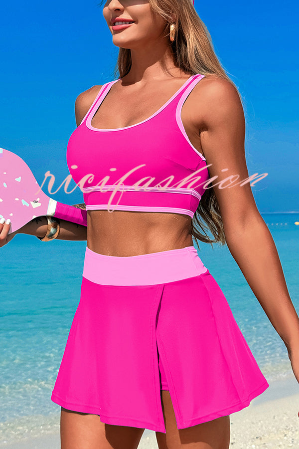 Fashion Contrast Color Stretch Sports Two-piece Bikini Swimsuit