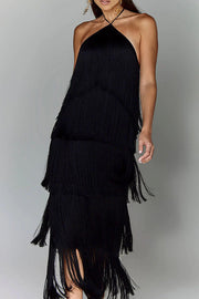 Sexy Halterneck Backless Elegant Fringe Maxi Dress