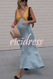 Perfect for Summer Weddings Satin Contrast Colour Relaxed Maxi Dress