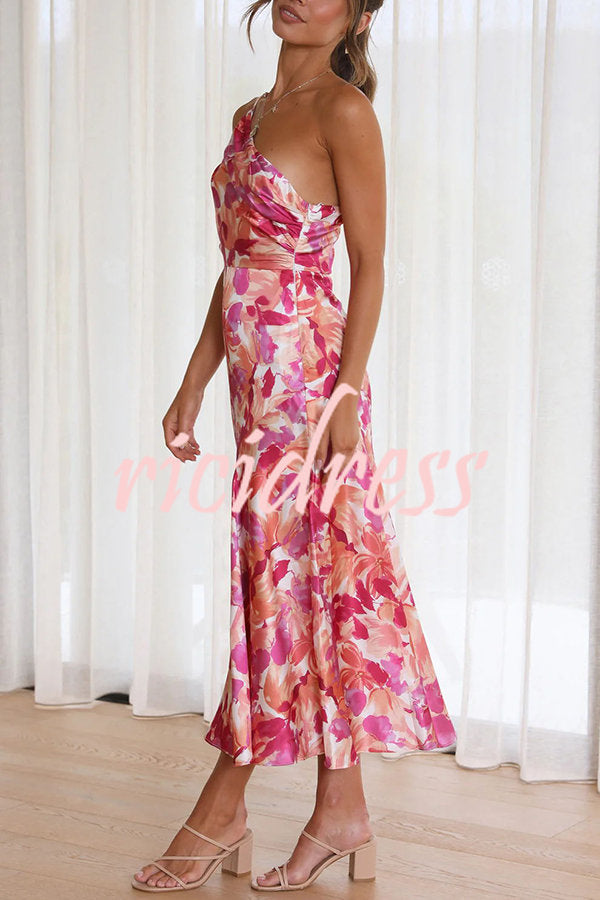 Buy Myself Flowers Floral One Shoulder Midi Dress