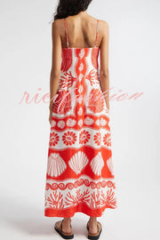 Beautiful Shell Unique Print Front Lace-up Loose  Maxi Dress