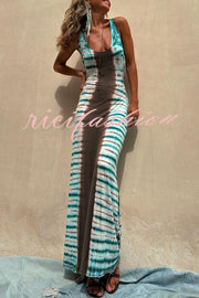 NIL Tie-dye Print Back Lace-up Stretch Maxi Dress