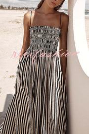 Mariela Stripe Smocked Bust Pocketed Slip Loose Maxi Dress