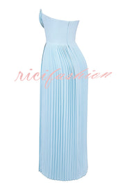 Romantic and Elegant Pleated Strapless Maxi Dress