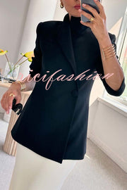 Fashionable Leader One Button Stand Collar Long Sleeve Blazer Jacket