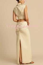 Wardrobe Essential Ruched Detail Mid-rise Slit Maxi Skirt