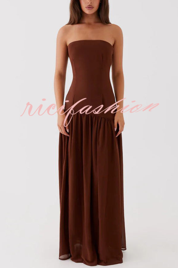 Eden Patchwork Semi-sheer Chiffon Strapless Maxi Dress