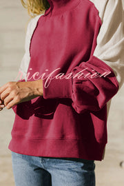 Fashionable Contrast Color Stitching Long Sleeve Loose Sweatshirt