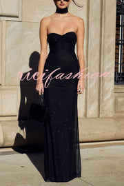 Sexy Slightly Translucent Sequined Off-shoulder Slim Fit Fishtail Maxi Dress