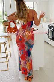 Floral Print Lace Trim Sexy Strapless Backless Slim Fit Maxi Dress