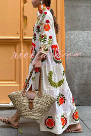 Botanical Print Lapel Ruffled Resort Maxi Dress