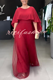 Ready for Holiday Cape Sleeve Tie-up Pleated Maxi Dress