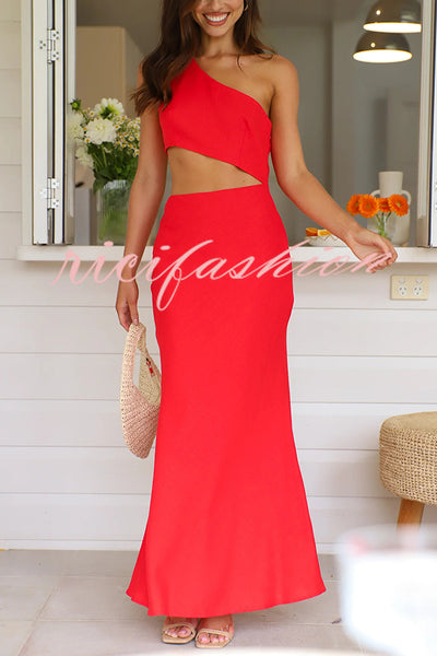 Solid Color Sexy One Shoulder Off Waist Maxi Dress