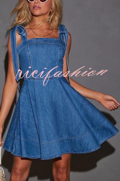 Stylish Lace-up Backless Stretch-fitting Denim Mini Dress