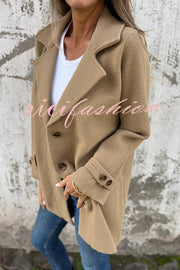 Solid Color Casual Lapel Long Sleeve Loose Woolen Jacket