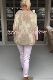 Embroidered Flower Hollow Long-sleeved Holiday Loose Knitted Top