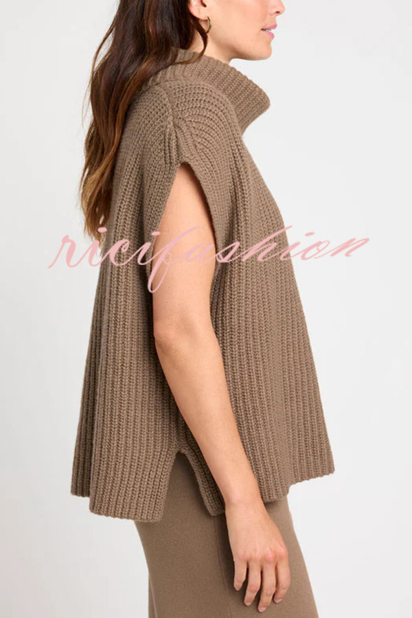 Comfortable and Luxe Knit TurtleNeck Cap Sleeves Lightweight Sweater