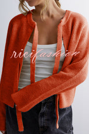 Solid Color Loose Long Sleeve Lace-up Knitted Cardigan