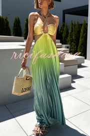 Get Ready Beautiful Gradient Print Cutout Halterneck Pleated Maxi Dress