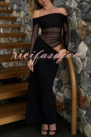 Exquisite Sexy Mesh Patchwork Off Shoulder Cutout Ruched Maxi Dress