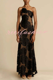 Timeless Elegance and Sexy Floral Print Asymmetrical Neckline Maxi Dress