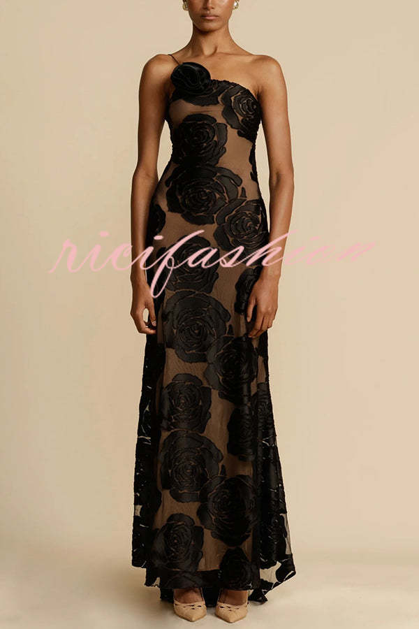 Timeless Elegance and Sexy Floral Print Asymmetrical Neckline Maxi Dress