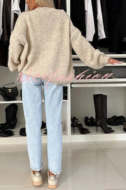 Explore Autumn Knit Open Front Long Balloon Sleeve Loose Cardigan